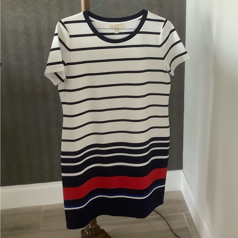 Michael Kors Knit Stripped Dress in Red, White, & Navy.  Size XL.